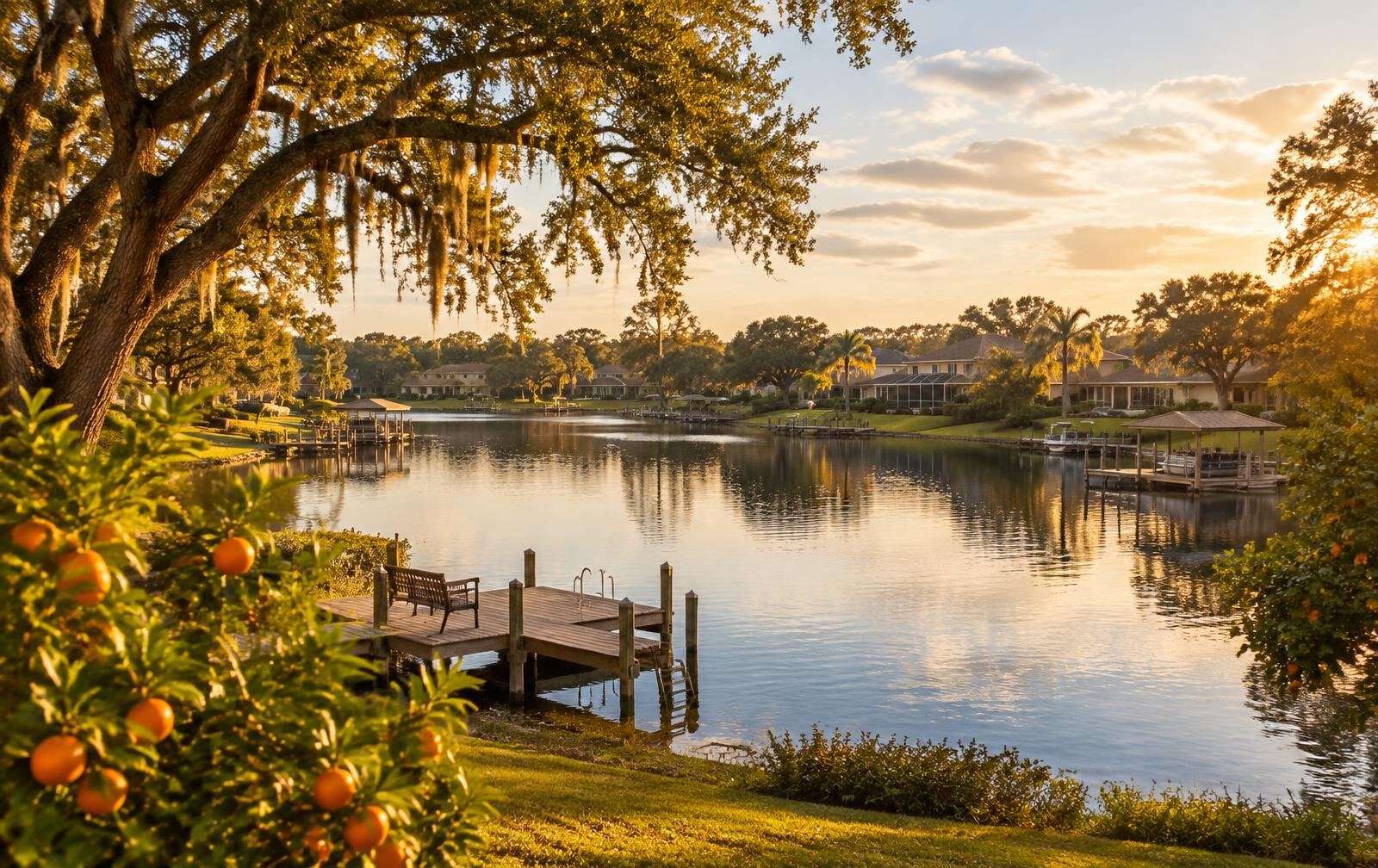 Representative small lake with docks and established homes in the Lake Placid, Florida area